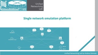 Unified Networking Lab
Single network emulation platform
Unified Networking Lab by Andrea Dainese
 