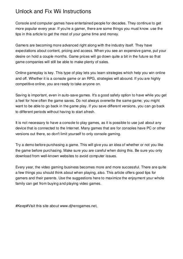 Unlock And Fix Wii Instructions