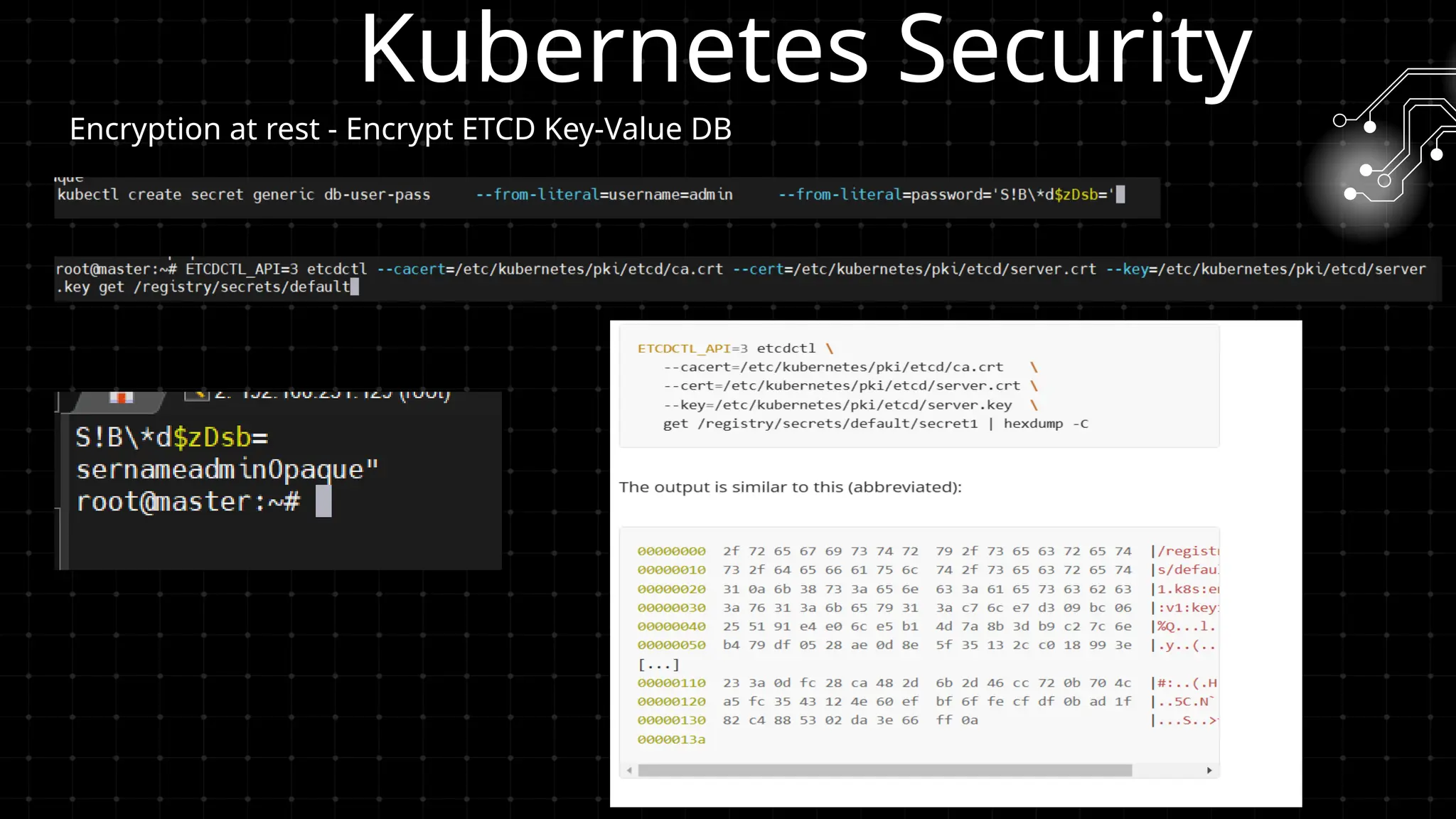 Encryption at rest - Encrypt ETCD Key-Value DB
Kubernetes Security
 