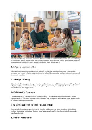 Unlocking Success: The Role of Education Leadership in Shaping Tomorrow ...