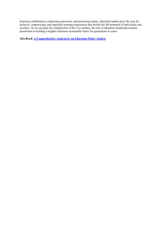 Unlocking Success: The Role of Education Leadership in Shaping Tomorrow ...