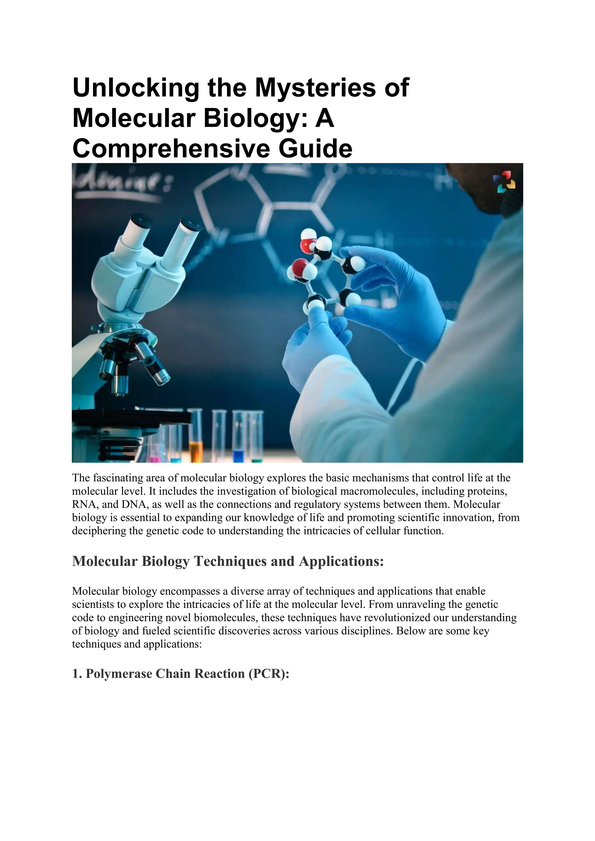 Understanding Molecular Biology With Techniques and Applications The