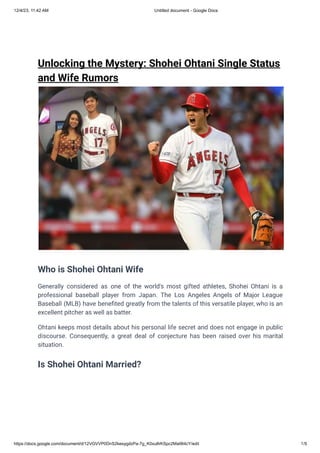 Unlocking the Mystery-Shohei Ohtani Single Status and Wife Rumors