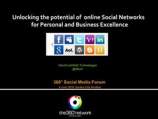 Unlocking the potential of  online Social Networks  for Personal and Business Excellence David Lambert Tumwesigye @dltum 