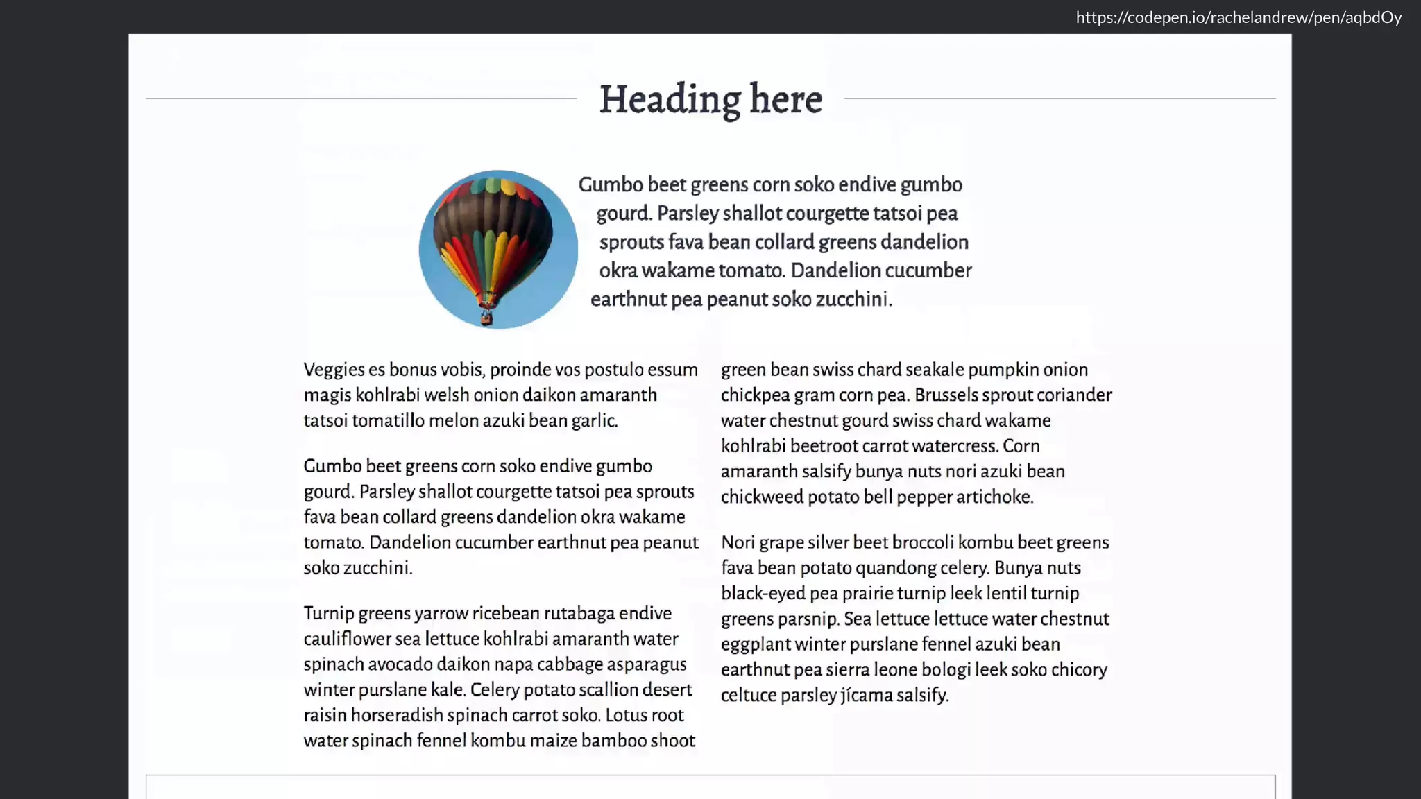 https://codepen.io/rachelandrew/pen/aqbdOy
 