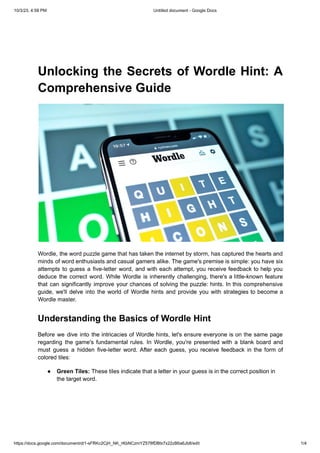 Unlocking the Secrets of Wordle Hint-A Comprehensive Guide