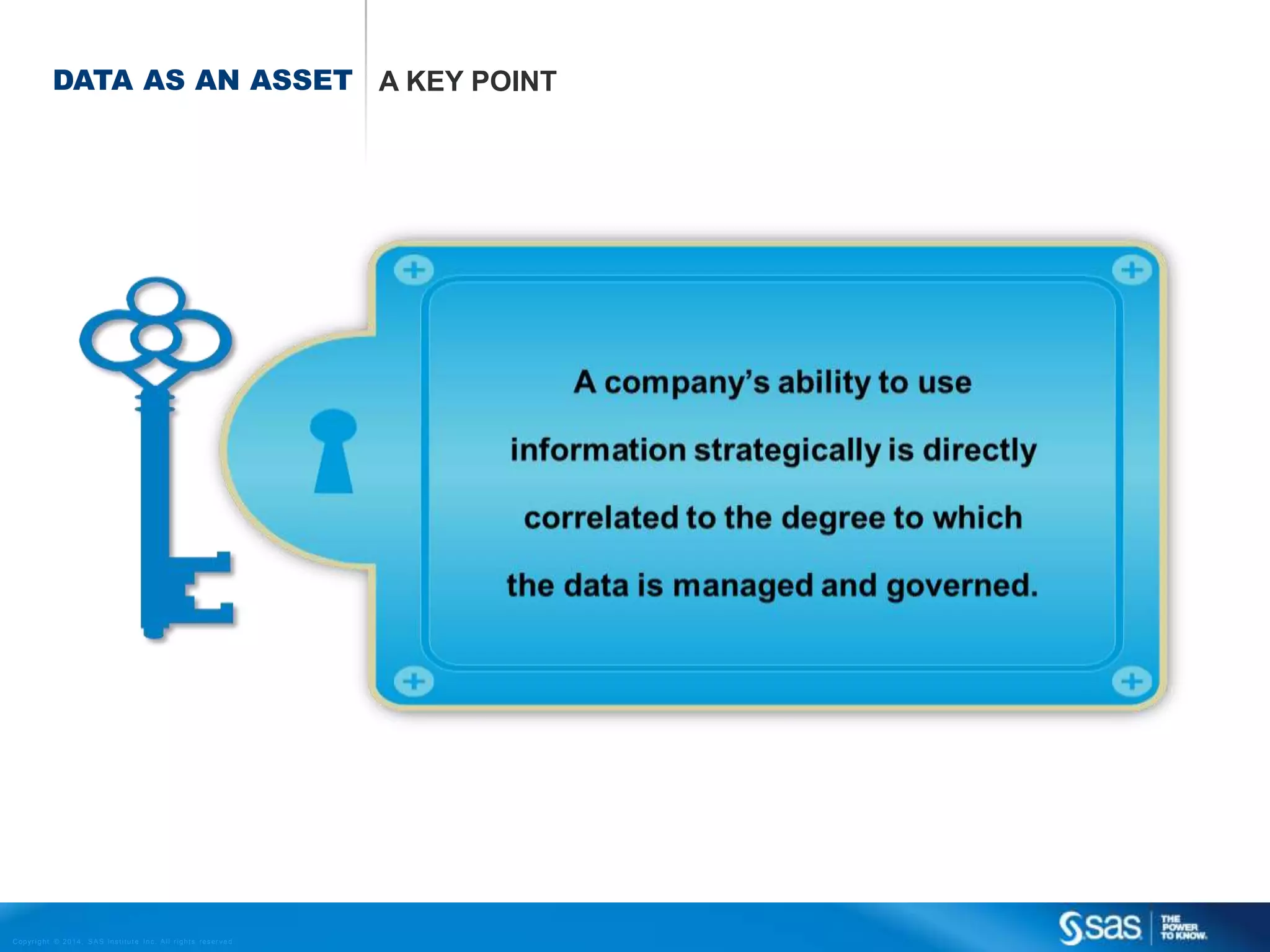DATA AS AN ASSET A KEY POINT

C op yr i g h t © 2 0 1 4 , S A S I n s t i t u t e I n c . A l l r i g h t s r es er v e d .

 