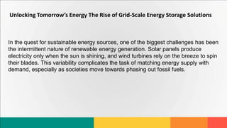 Unlocking Tomorrow’s Energy The Rise of Grid-Scale Energy Storage ...