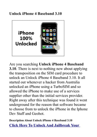 Unlock iPhone 4 Baseband 3.10 - Power Full Unlock iPhone Solution 