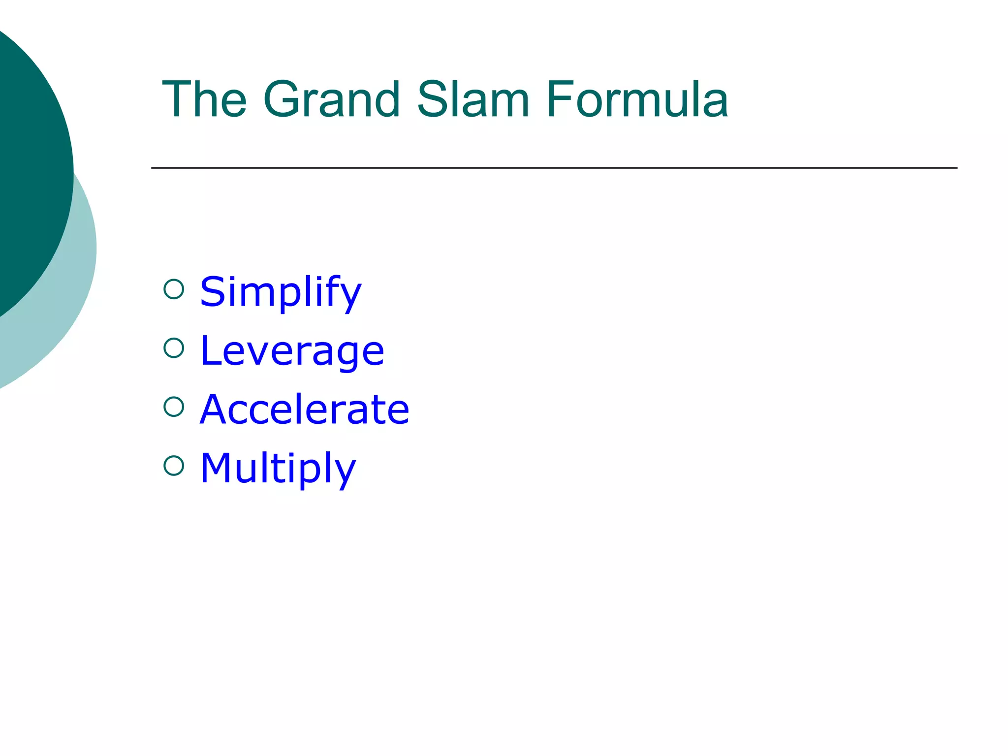 The Grand Slam Formula Simplify Leverage Accelerate Multiply 
