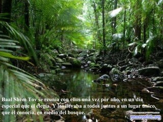 Baal Shem Tov se reunía con ellos una vez por año, en un día especial que él elegía. Y los llevaba a todos juntos a un lugar único, que él conocía, en medio del bosque.  