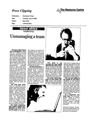 Unmanaging a team (published in Hindustan Times)