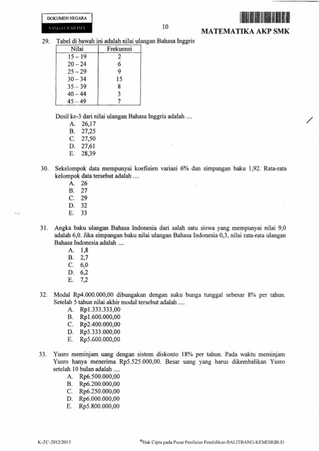 Soal Ujian Nasional Un Matematika Th 12 13 Ak Ps