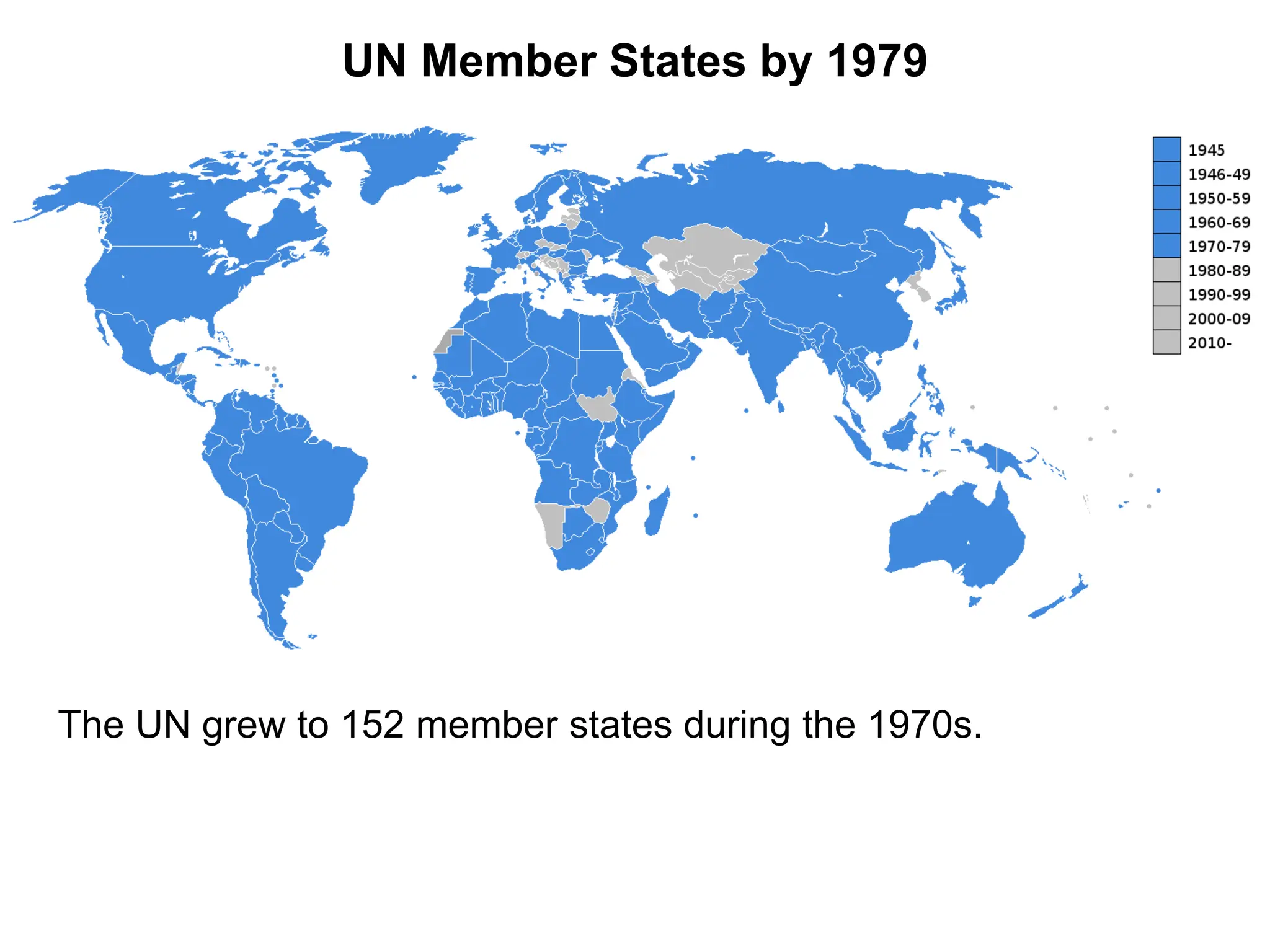 UN Member States by 1979
The UN grew to 152 member states during the 1970s.