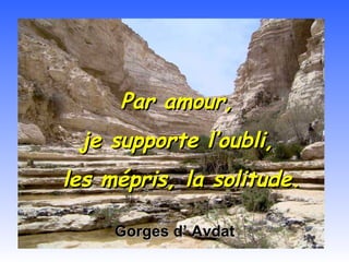 Gorges d’ Avdat Par amour,  je supporte l’oubli,  les mépris, la solitude. 