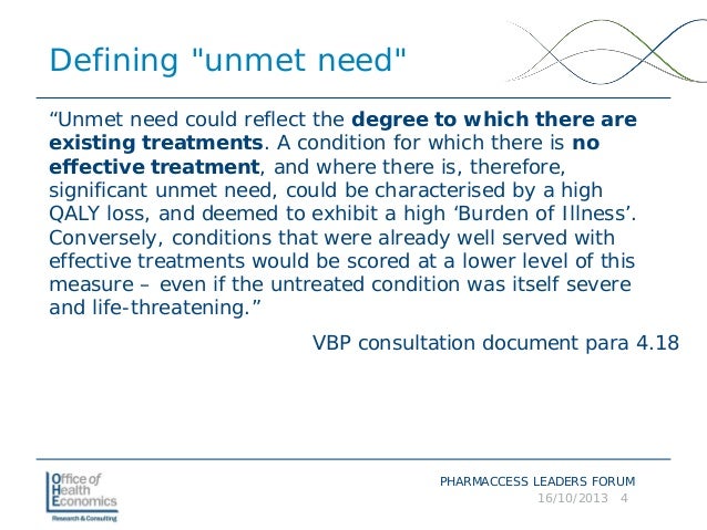 unmet need in health care and economic value