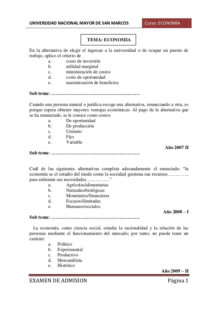 preguntas basicas sobre economia preguntas de examen de admision unmsm preguntas basicas sobre economia preguntas de examen de admision unmsm