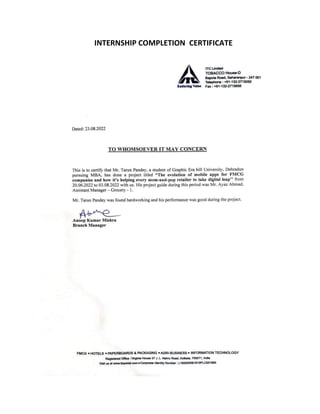 INTERNSHIP COMPLETION CERTIFICATE
 