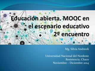 Mg. Silvia Andreoli 
Universidad Nacional del Nordeste 
Resistencia, Chaco 
Noviembre – Diciembre 2014 
 