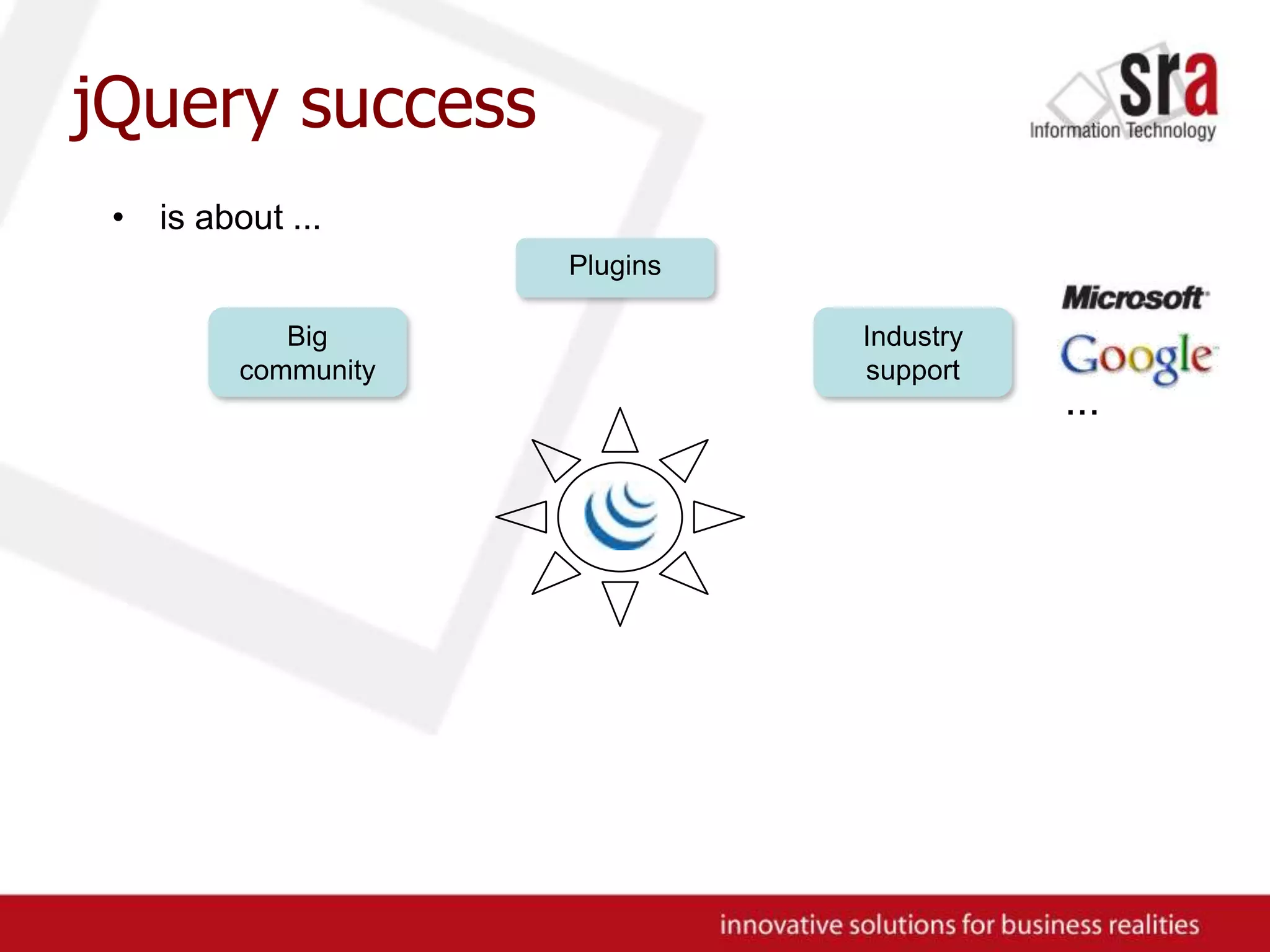 jQuerysuccessis about ...PluginsBig communityIndustry support...