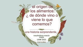 el origen de
los alimentos:
¿ de dónde vino o
viene lo que
comemos?
una historia sorprendente…
rosahelena macía
mejía
UAM 2023
manizales
 