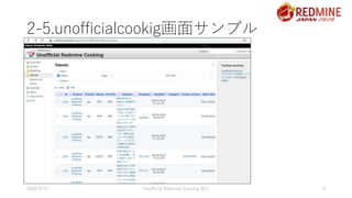 2-5.unofficialcookig画面サンプル
2020/9/17 Unofficial Redmine Cooking 紹介 9
 