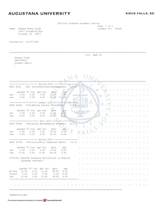 Walden Transcript Walden University and Augustana University Transcripts of Deepak (Danny ...