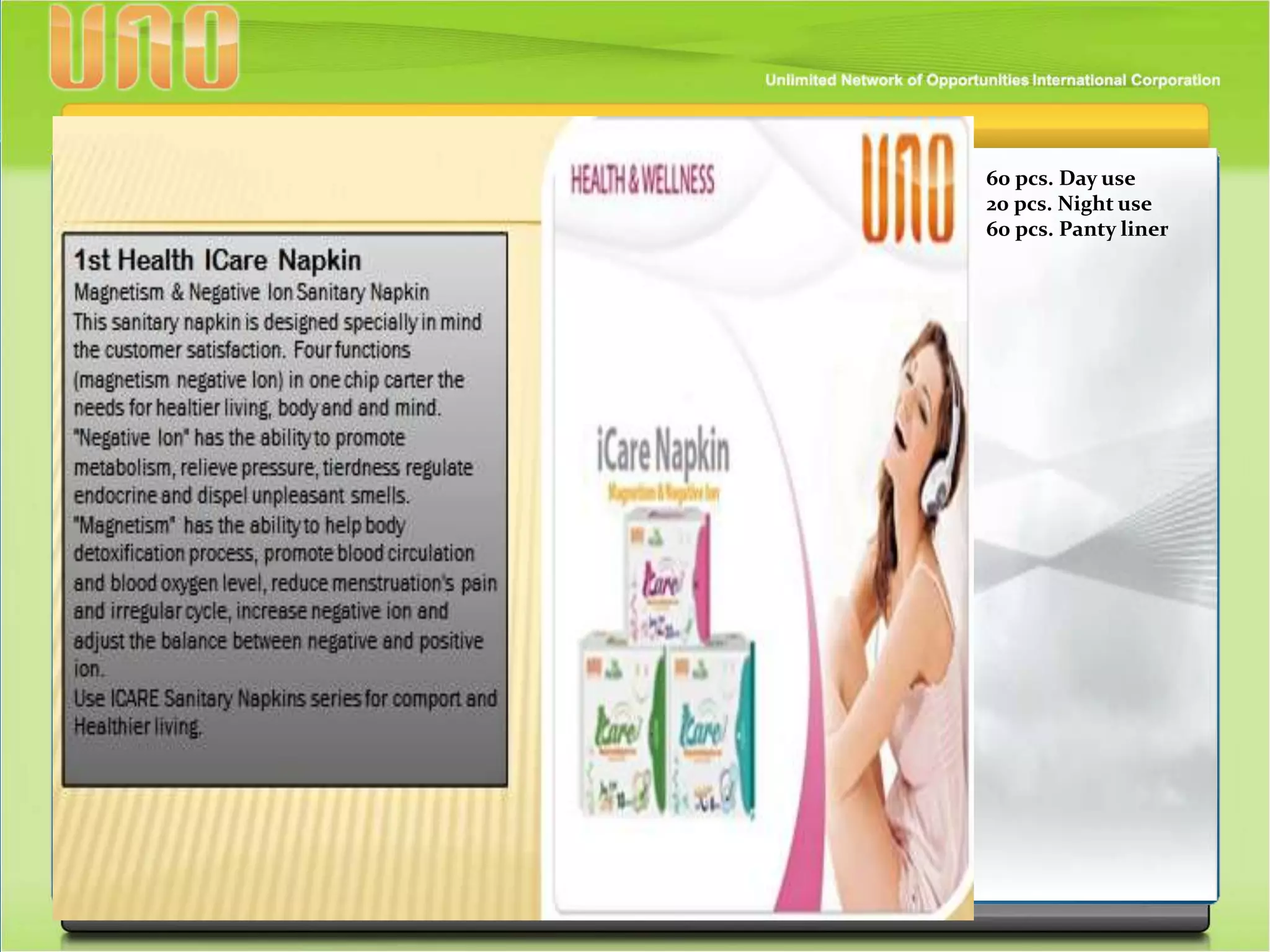 60 pcs. Day use
20 pcs. Night use
60 pcs. Panty liner
 