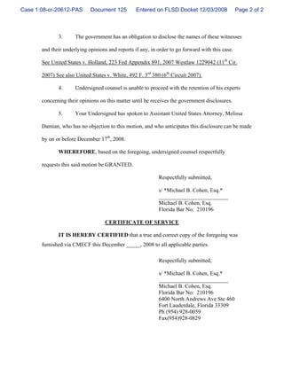 Unopposed motion to disclose names of expert witnesses and supporting ...