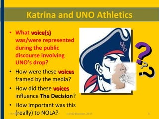 Mediated Voices in post-Katrina UNO athletics