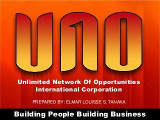 Unlimited Network Of Opportunities
International Corporation
PREPARED BY: ELMAR LOUISSE S. TANAKA

Building People Building Business

 