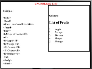 Html Ol Ul Nested Example Unordered List, Nested and Ordered Lists in HTML.pptx