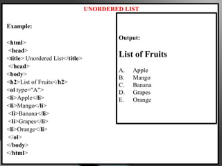 Unordered List, Nested and Ordered Lists in HTML.pptx