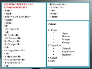 Unordered List, Nested and Ordered Lists in HTML.pptx