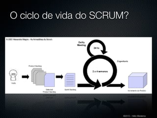 O ciclo de vida do SCRUM?

© 2007 Alexandre Magno - As Armadilhas do Scrum




                                                  ©2010 - Hélio Medeiros
 