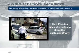 How Perodua
uses after-sales to
strengthen
customer affinity.
Page 21
Innovating after-sales for greater convenience and s...