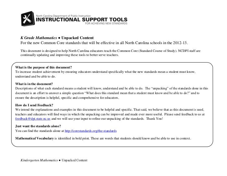 Math Common Core Unpacked Kindergarten