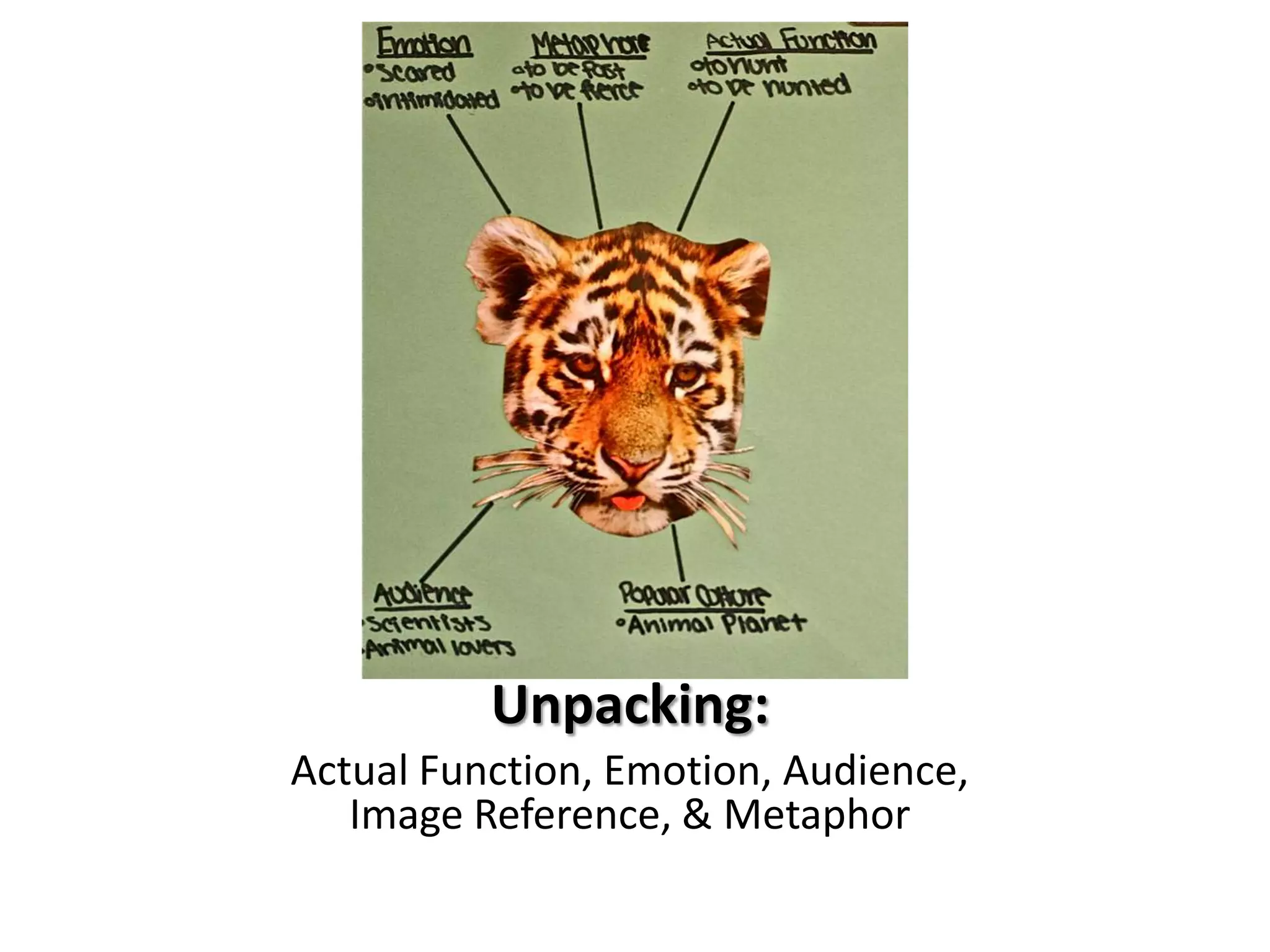 Unpacking:
Actual Function, Emotion, Audience,
   Image Reference, & Metaphor
 