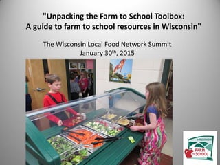 "Unpacking the Farm to School Toolbox:
A guide to farm to school resources in Wisconsin"
The Wisconsin Local Food Network Summit
January 30th, 2015
 