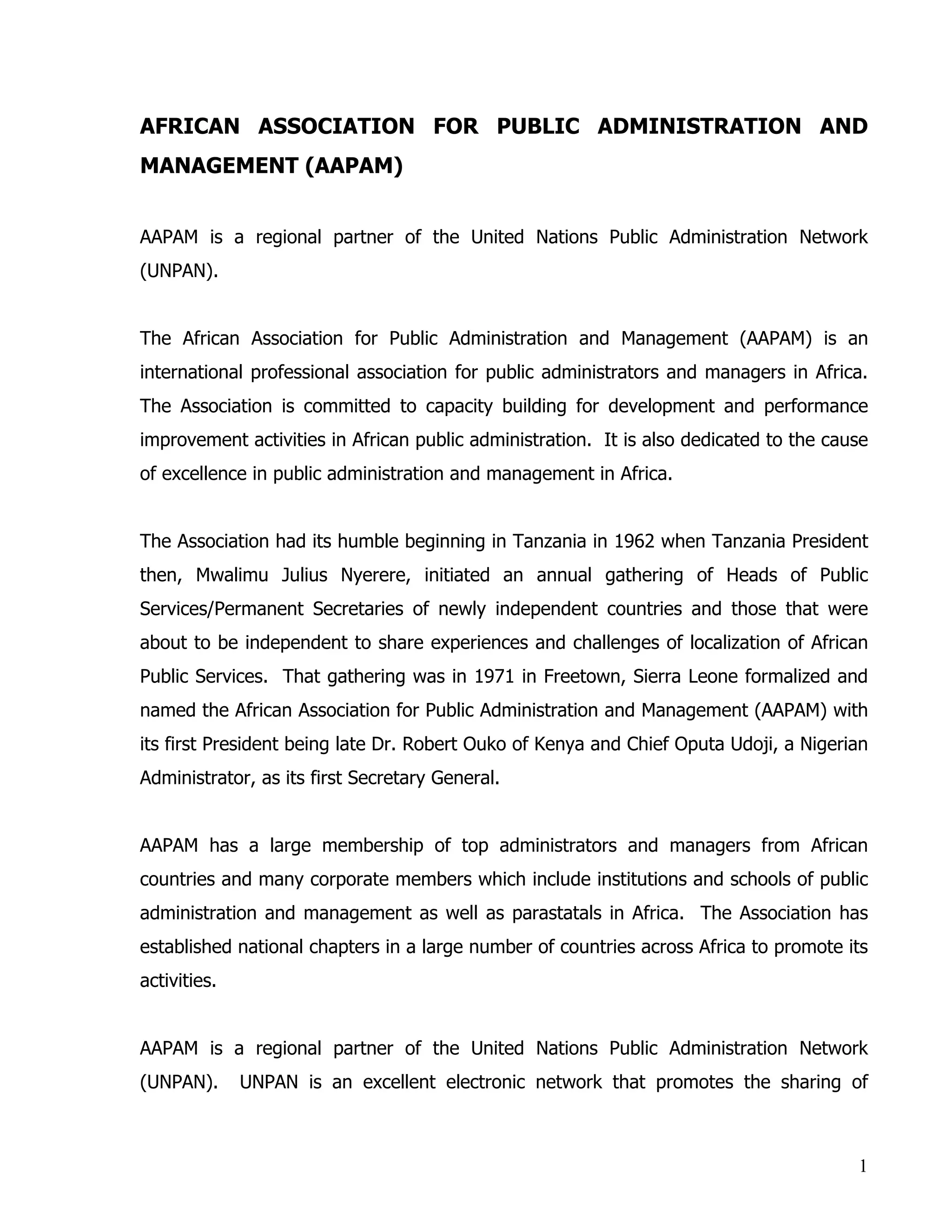 Picture of AFRICAN ASSOCIATION FOR PUBLIC ADMINISTRATION AND MANAGEMENT (AAPAM) AAPAM | PDF