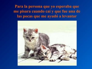 Para la persona que yo esperaba que
me pisara cuando caí y que fue una de
las pocas que me ayudó a levantar

 