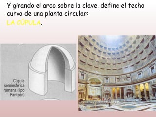 Y girando el arco sobre la clave, define el techo
curvo de una planta circular:
LA CÚPULA.
 