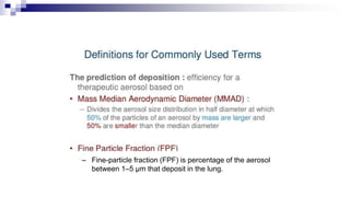 ‒ Fine-particle fraction (FPF) is percentage of the aerosol
between 1–5 μm that deposit in the lung.
 