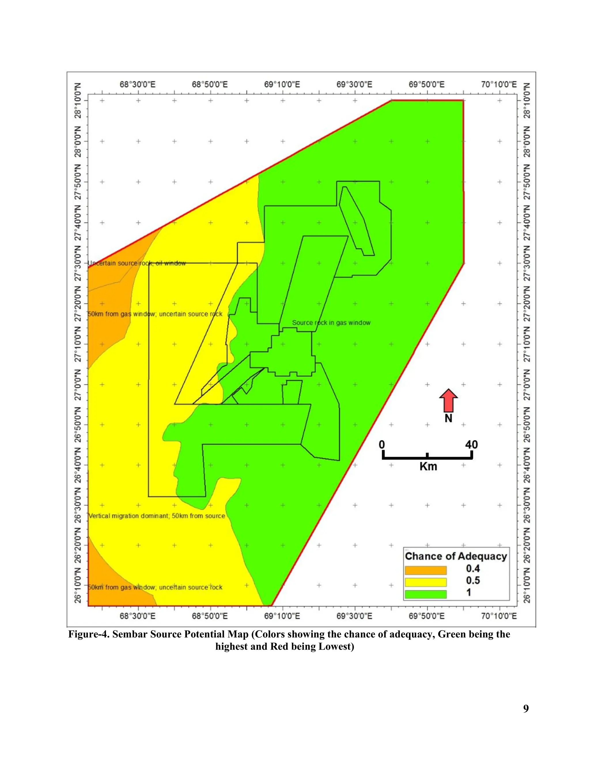 9
Figure-4. Sembar Source Potential Map (Colors showing the chance of adequacy, Green being the
highest and Red being Lowest)
 