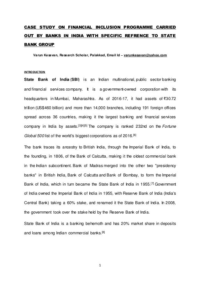 Case Study On Financial Inclusion Programme Carried Out By Banks In I