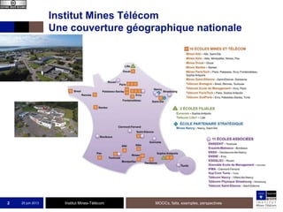 Institut Mines-Télécom
Institut Mines Télécom
Une couverture géographique nationale
MOOCs, faits, exemples, perspectives2 25 juin 2013
 