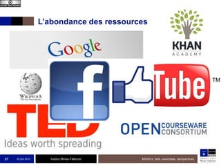 Institut Mines-Télécom
L’abondance des ressources
25 juin 2013 MOOCs, faits, exemples, perspectives27
 