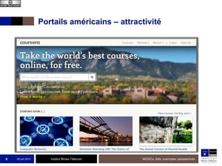 Institut Mines-Télécom
Portails américains – attractivité
25 juin 2013 MOOCs, faits, exemples, perspectives6
 