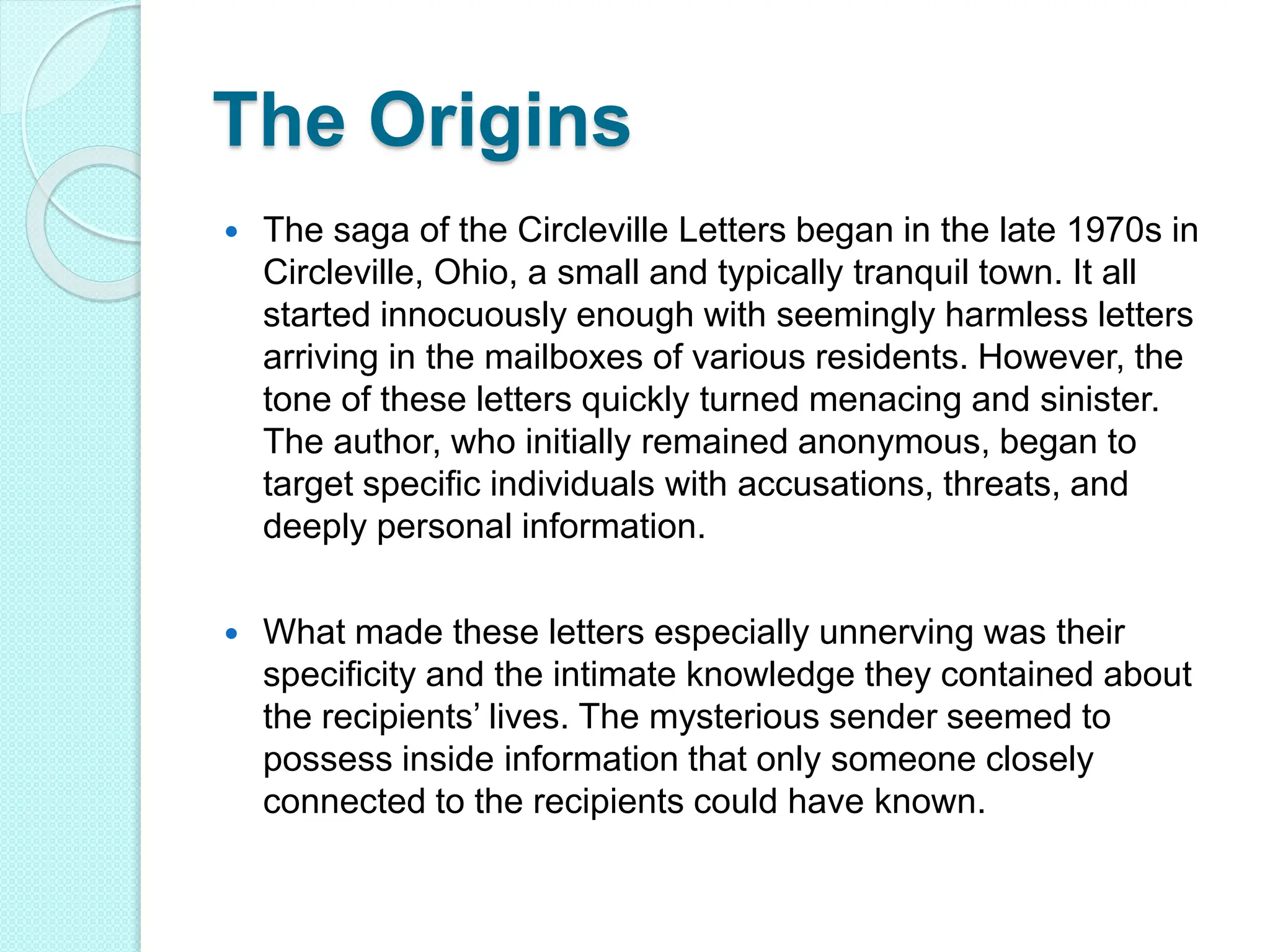 Unraveling The Mystery Of The Circleville Letters pptx