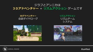 ジラフとアンニカは
３Ｄアドベンチャー ＋ リズムアクション ゲームです
3Dアドベンチャー
会話ダイヤローグ
リズムアクション
リズムゲーム
システム
 